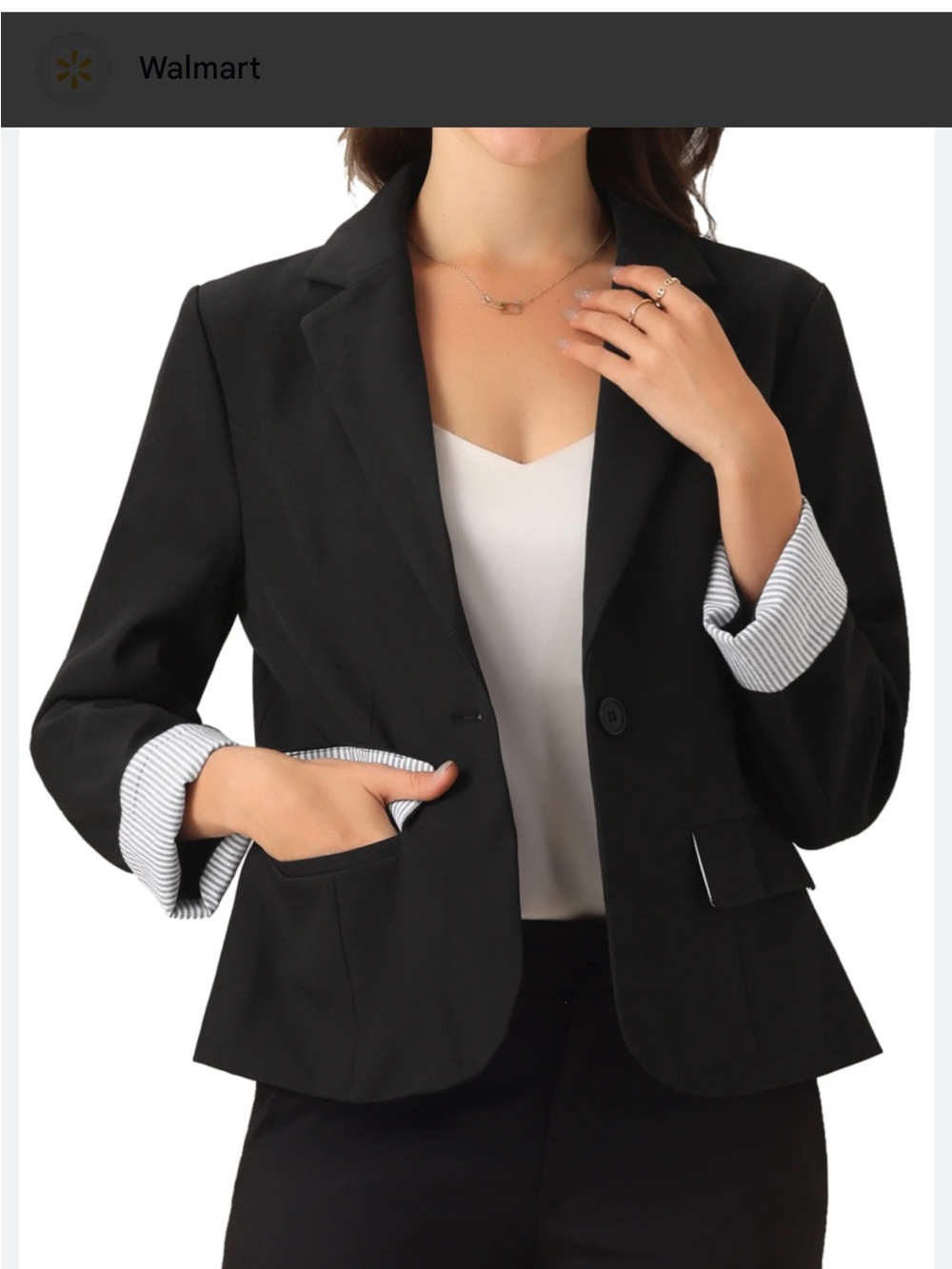 Stoosh Black Tailored Blazer with Striped Cuff Detail